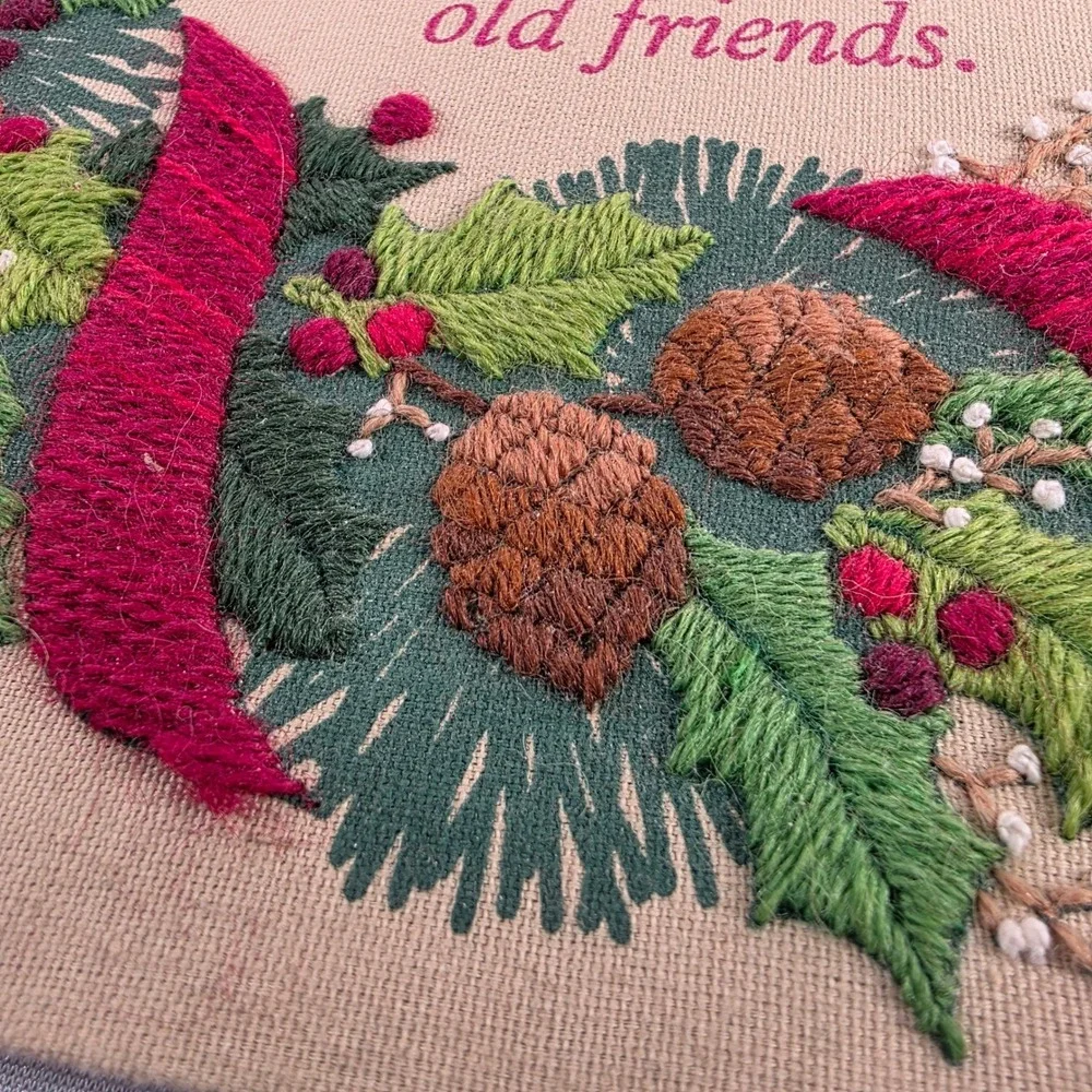 VTG 1987 Creative Circle Crewel Embroidery Christmas Memories Wreath Completed